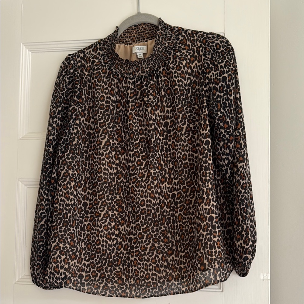 J. Crew Black and Brown Boxy Blouse with Mandarin Collar